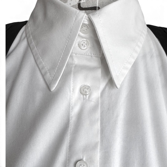 Chic Black & White Layered Shirt Vest Belted Top - Picture 2 of 9